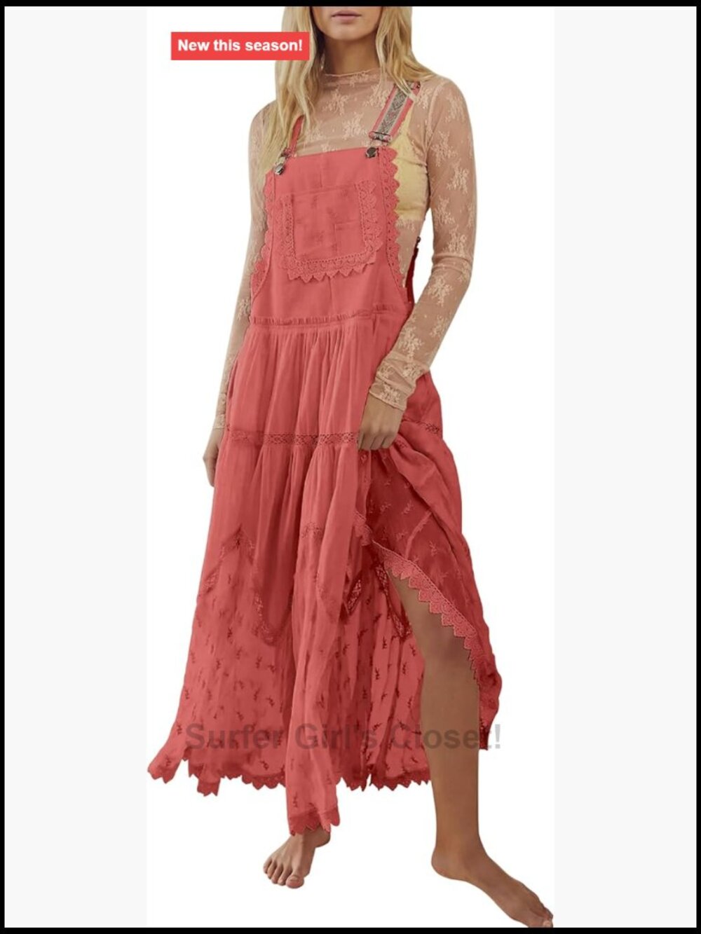 Casual Floral Embroidered Bohemian Maxi Dress With Pockets Adjustable Straps